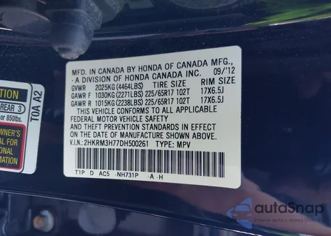 2013 Honda Cr-V Ex-L z USA, uszkodzony, nr VIN 2HKRM3H77DH500261